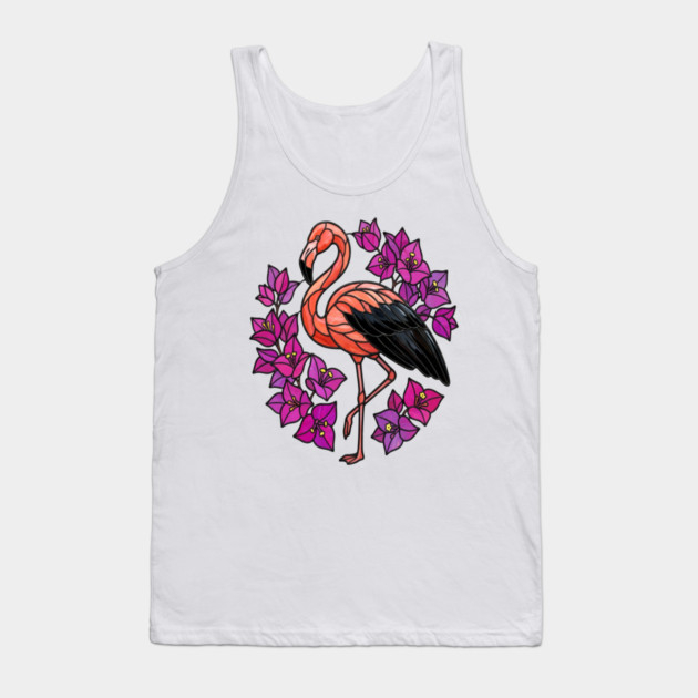 Stained Glass Flamingo with Pink Floral Art Tank Top by BirdsnStuff
