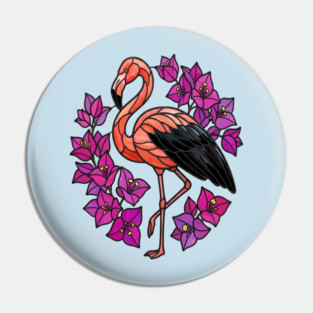 Stained Glass Flamingo with Pink Floral Art Pin