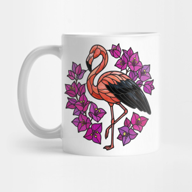 Stained Glass Flamingo with Pink Floral Art by BirdsnStuff