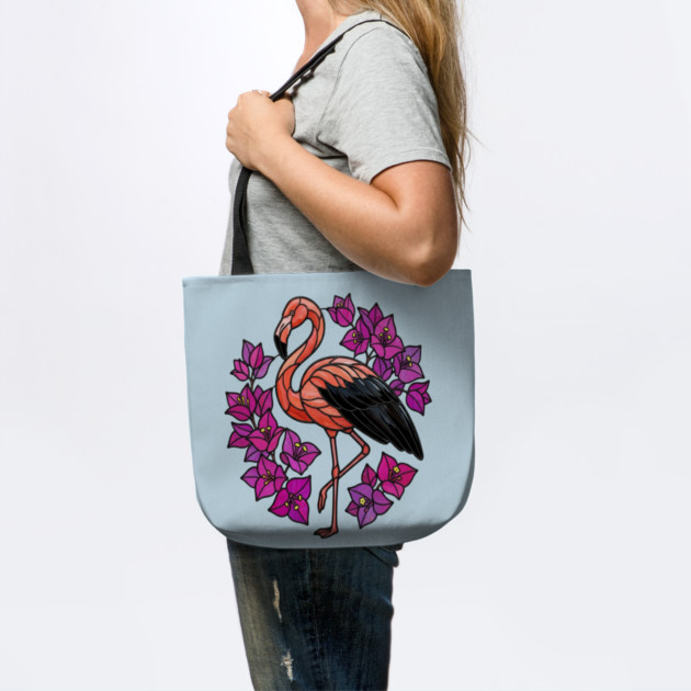 Stained Glass Flamingo with Pink Floral Art by BirdsnStuff