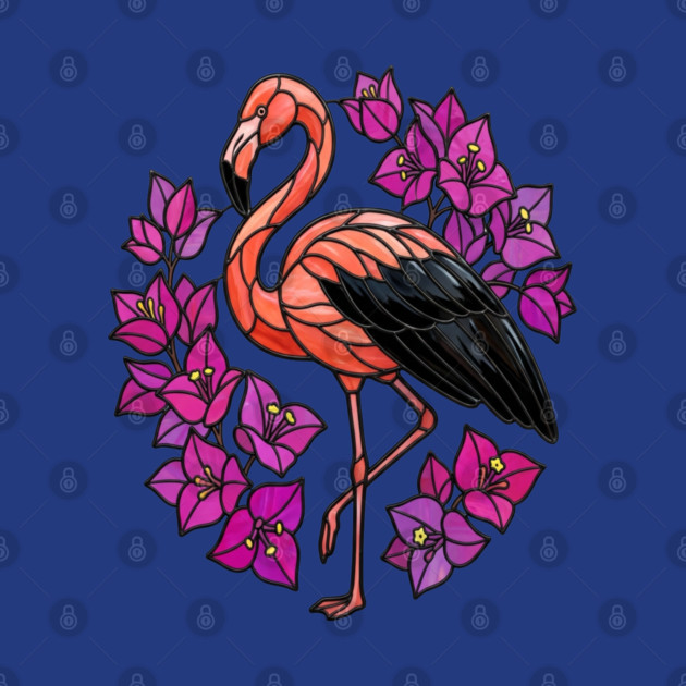 Stained Glass Flamingo with Pink Floral Art by BirdsnStuff