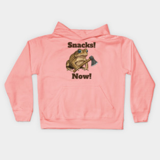 Toad with hatchet demands "Snacks! Now!" funny design Kids Hoodie