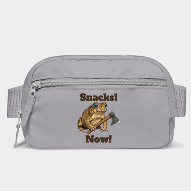Toad with hatchet demands "Snacks! Now!" funny design by Luxinda