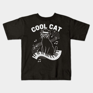 Jazz Cat Playing Piano - Cool Musical Kitty Musician Gift Kids T-Shirt