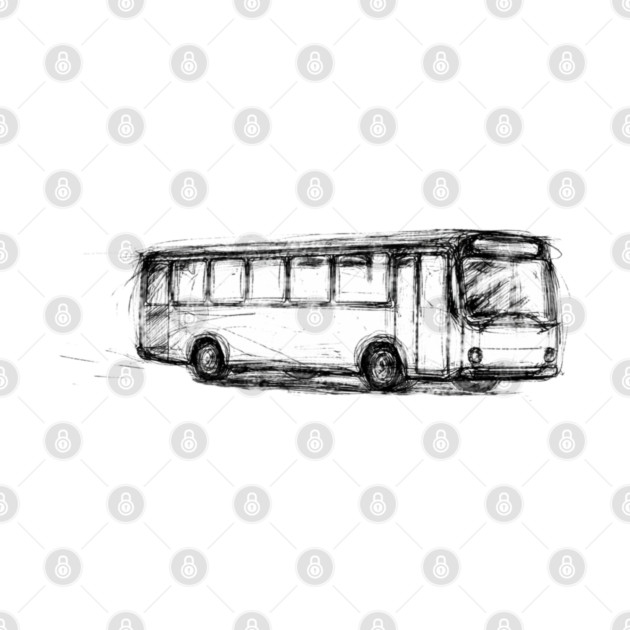 Bus — Monochrome Ink Style Illustration - Bus Illustration - T-Shirt ...