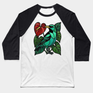 Stained Glass Green Honeycreeper Tropical Bird Art Baseball T-Shirt