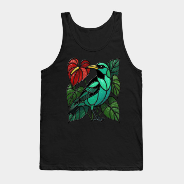 Stained Glass Green Honeycreeper Tropical Bird Art Tank Top by BirdsnStuff