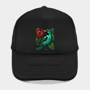 Stained Glass Green Honeycreeper Tropical Bird Art Hat