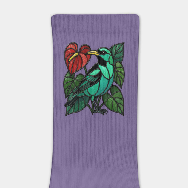 Stained Glass Green Honeycreeper Tropical Bird Art by BirdsnStuff