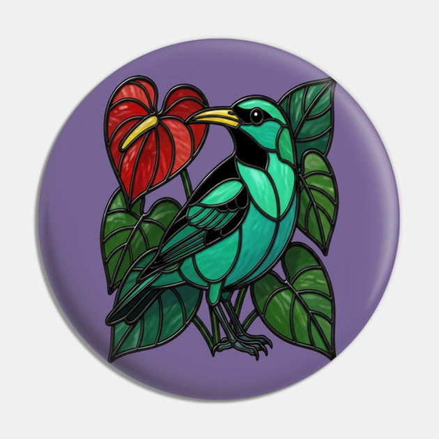 Stained Glass Green Honeycreeper Tropical Bird Art Pin by BirdsnStuff