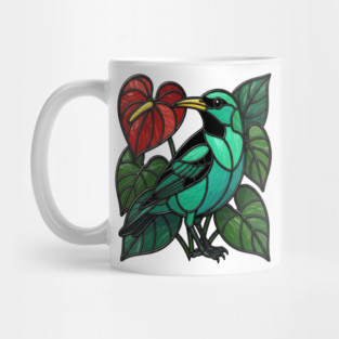 Stained Glass Green Honeycreeper Tropical Bird Art Mug