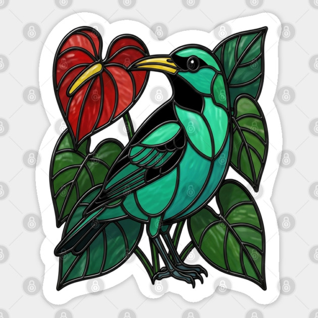 Stained Glass Green Honeycreeper Tropical Bird Art Sticker by BirdsnStuff
