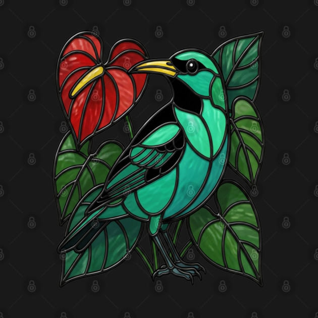 Stained Glass Green Honeycreeper Tropical Bird Art by BirdsnStuff