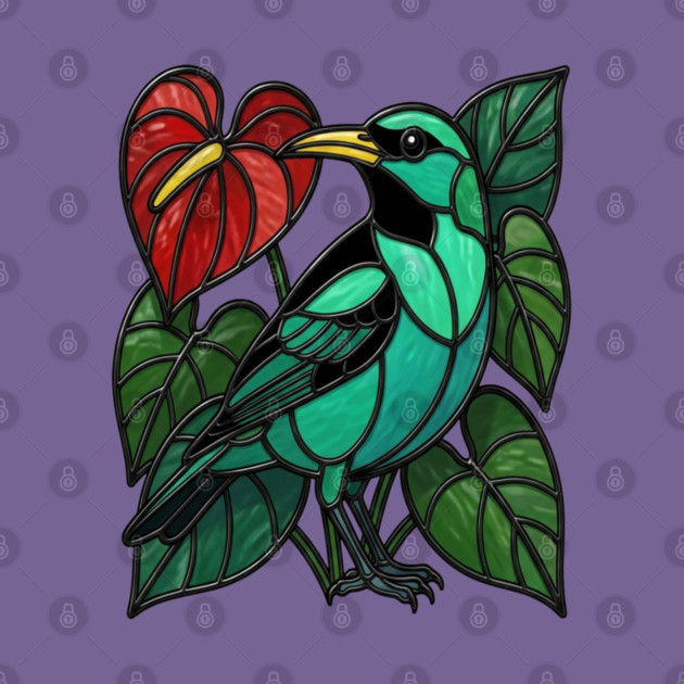 Stained Glass Green Honeycreeper Tropical Bird Art by BirdsnStuff