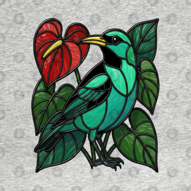 Stained Glass Green Honeycreeper Tropical Bird Art by BirdsnStuff