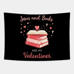 Jesus and Books Valentine Stack Design Tapestry