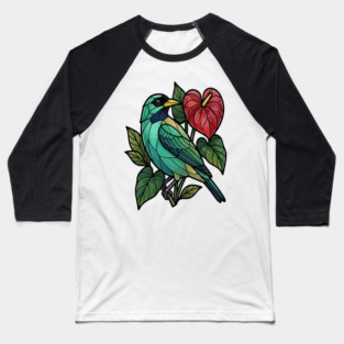 Stained Glass Honeycreeper with Red Anthurium Baseball T-Shirt