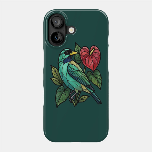 Stained Glass Honeycreeper with Red Anthurium Phone Case by BirdsnStuff