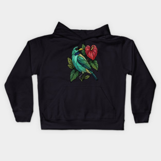 Stained Glass Honeycreeper with Red Anthurium Kids Hoodie