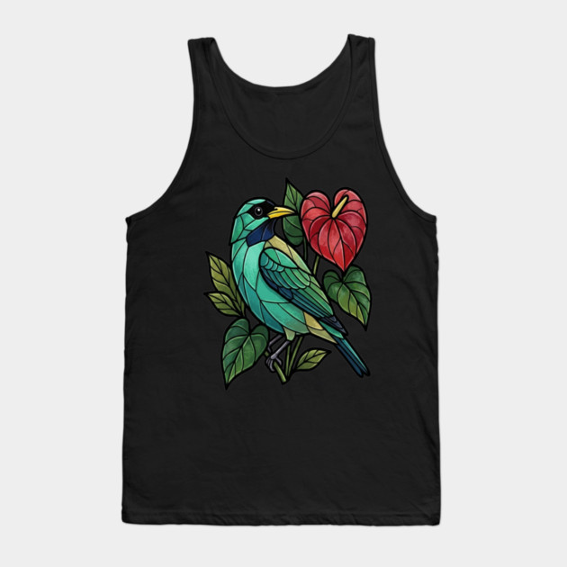 Stained Glass Honeycreeper with Red Anthurium Tank Top by BirdsnStuff