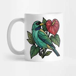 Stained Glass Honeycreeper with Red Anthurium Mug