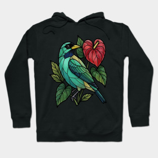Stained Glass Honeycreeper with Red Anthurium Hoodie