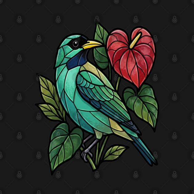 Stained Glass Honeycreeper with Red Anthurium by BirdsnStuff