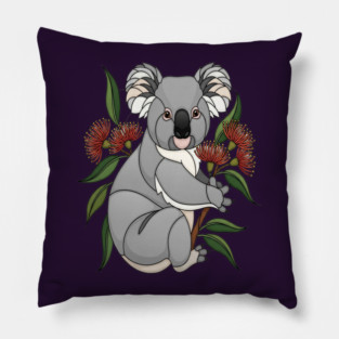 Stained Glass Koala Botanical Wildlife Illustration Pillow