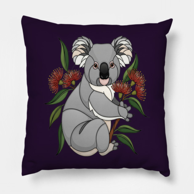 Stained Glass Koala Botanical Wildlife Illustration Pillow by BirdsnStuff