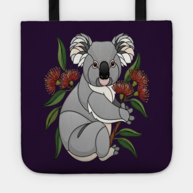 Stained Glass Koala Botanical Wildlife Illustration Tote by BirdsnStuff