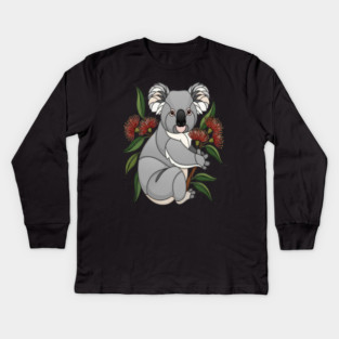 Stained Glass Koala Botanical Wildlife Illustration Kids Long Sleeve T-Shirt