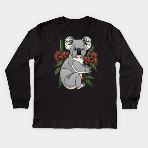 Stained Glass Koala Botanical Wildlife Illustration Kids Long Sleeve T-Shirt by BirdsnStuff
