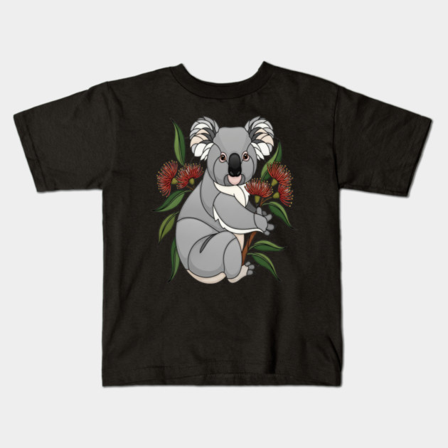 Stained Glass Koala Botanical Wildlife Illustration Kids T-Shirt by BirdsnStuff