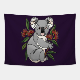 Stained Glass Koala Botanical Wildlife Illustration Tapestry