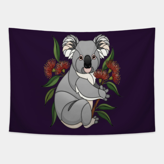 Stained Glass Koala Botanical Wildlife Illustration Tapestry by BirdsnStuff