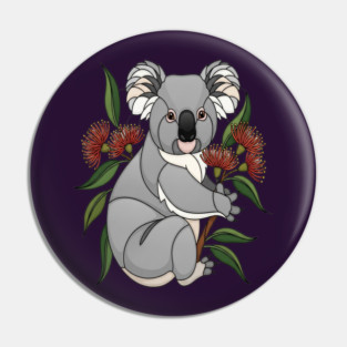 Stained Glass Koala Botanical Wildlife Illustration Pin