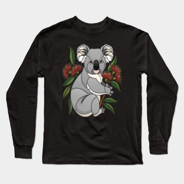 Stained Glass Koala Botanical Wildlife Illustration Long Sleeve T-Shirt by BirdsnStuff