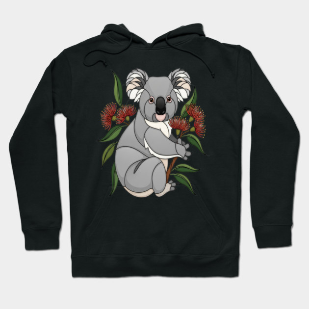 Stained Glass Koala Botanical Wildlife Illustration Hoodie by BirdsnStuff