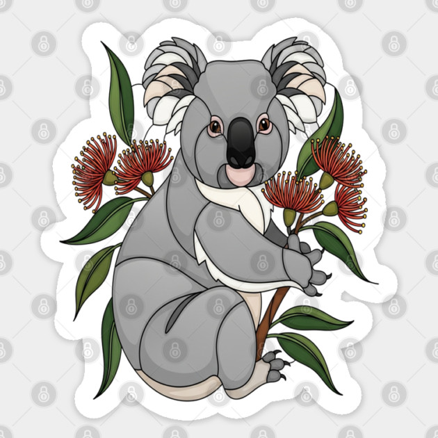 Stained Glass Koala Botanical Wildlife Illustration Sticker by BirdsnStuff