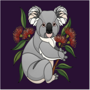 Stained Glass Koala Botanical Wildlife Illustration Posters and Art