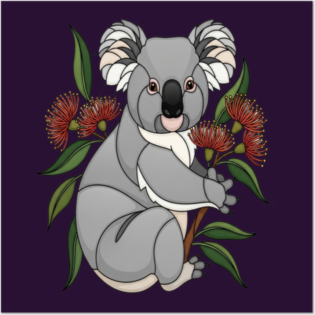 Stained Glass Koala Botanical Wildlife Illustration Wall Art by BirdsnStuff