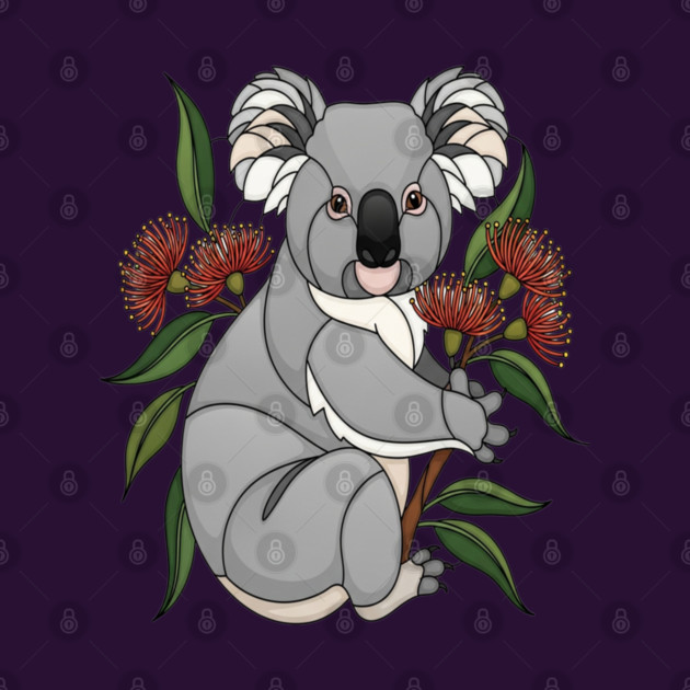 Stained Glass Koala Botanical Wildlife Illustration by BirdsnStuff