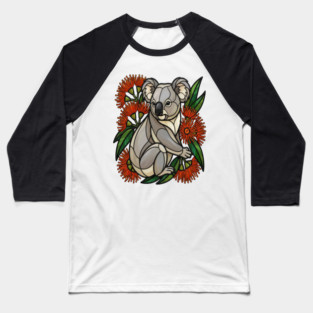 Stained Glass Koala with Red Bottlebrush Art Baseball T-Shirt