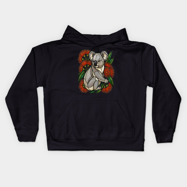 Stained Glass Koala with Red Bottlebrush Art Kids Hoodie by BirdsnStuff