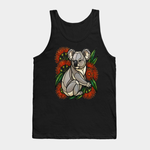 Stained Glass Koala with Red Bottlebrush Art Tank Top by BirdsnStuff