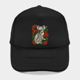 Stained Glass Koala with Red Bottlebrush Art Hat