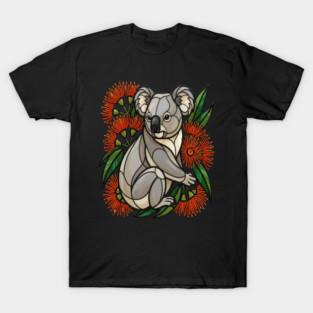 Stained Glass Koala with Red Bottlebrush Art T-Shirt