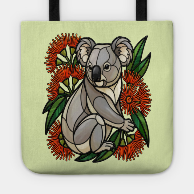 Stained Glass Koala with Red Bottlebrush Art Tote by BirdsnStuff