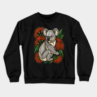 Stained Glass Koala with Red Bottlebrush Art Crewneck Sweatshirt
