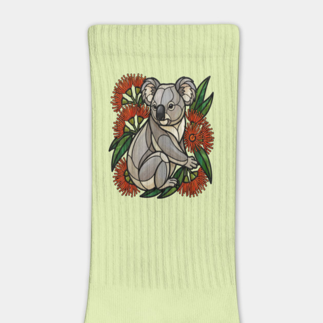 Stained Glass Koala with Red Bottlebrush Art by BirdsnStuff